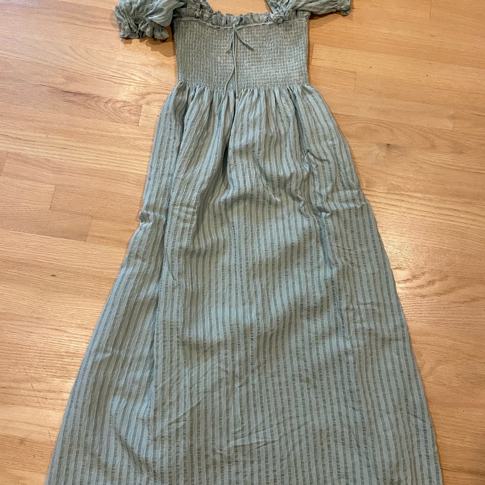 Hill House Green Maxi Dress with Pleated Ruffles